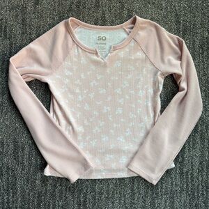 SO Girls’ 14/16 L/S Pink Waffle Knit Floral Shirt